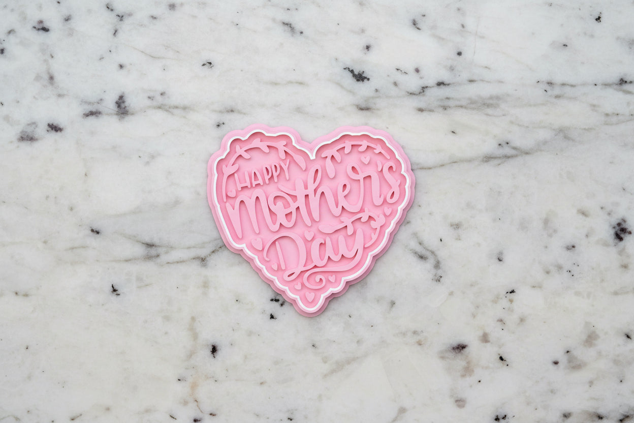 Happy Mother's Day in heart with leaves Stamp and cutter
