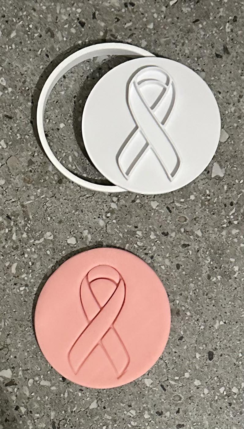 Breast cancer ribbon on a circle stamp