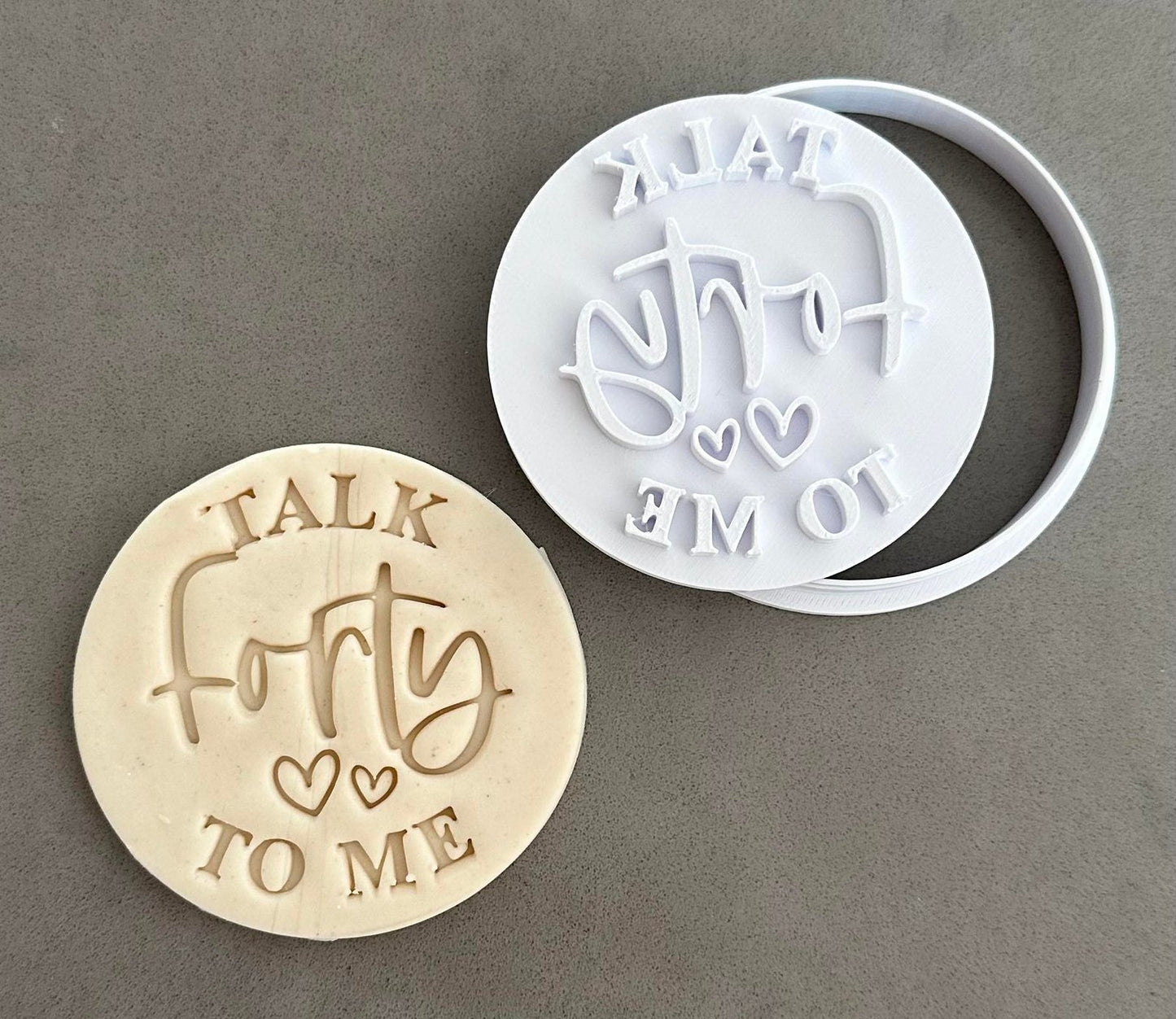 Talk forty to me stamp with circle cutter
