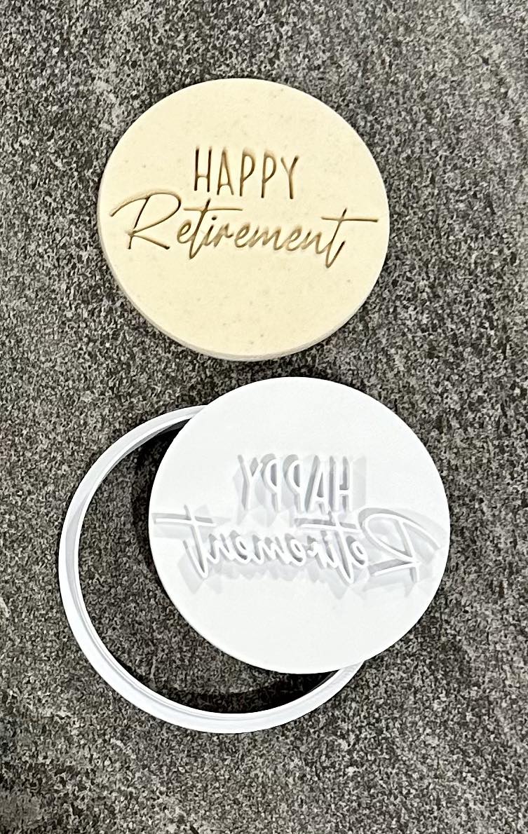Happy Retirement stamp with circle cutter