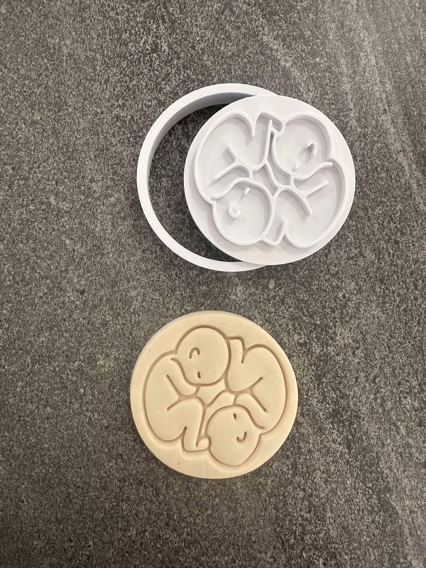 Twin babies on a circle with circle cutter