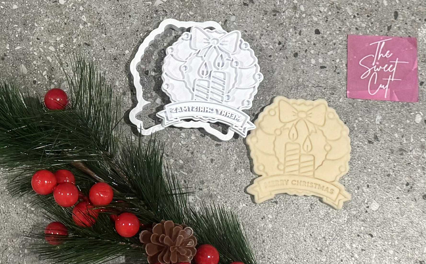 Merry Christmas in wreath stamp and cutter
