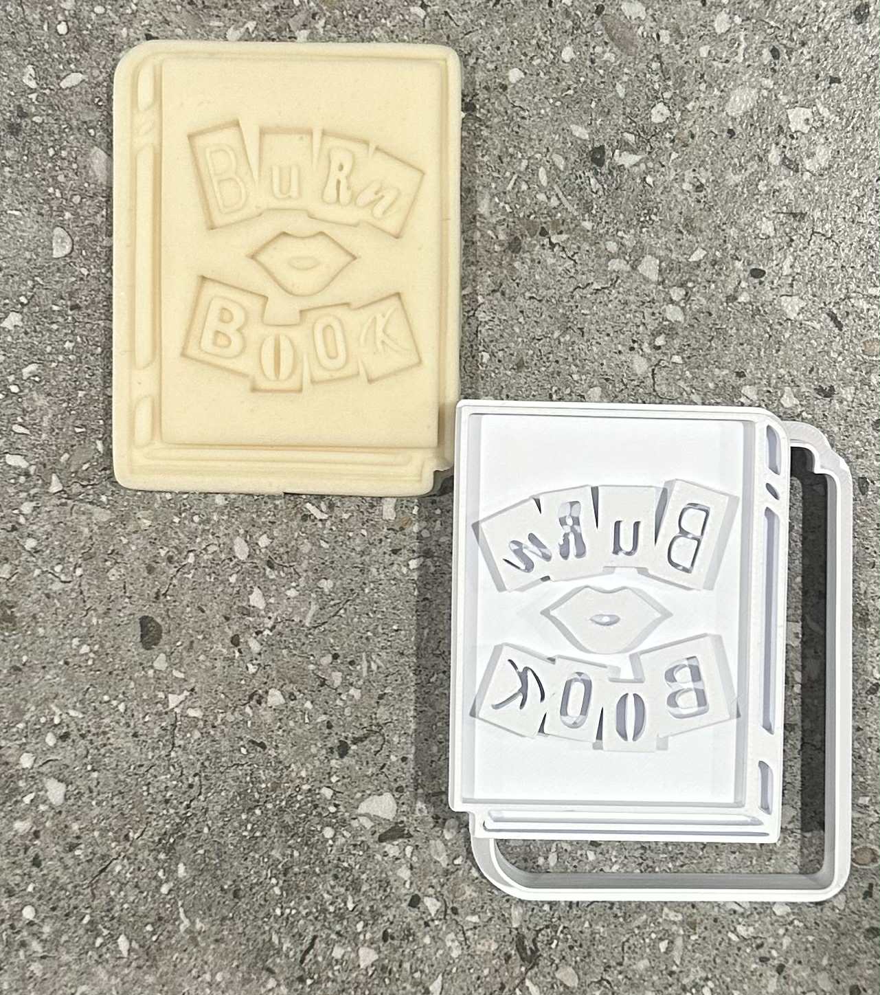 Burn book stamp and cutter