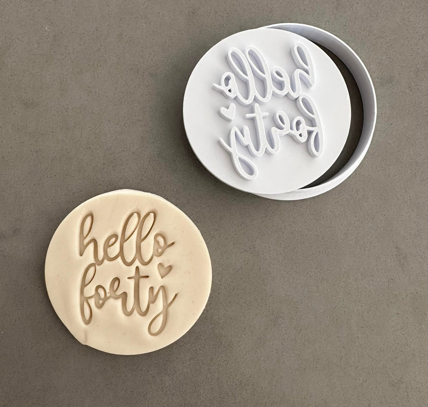 Hello Forty stamp with circle cutter