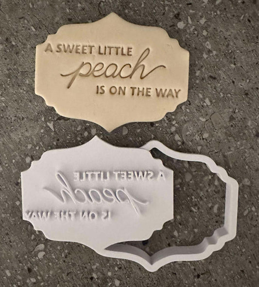 A sweet little peach is on the way stamp and cutter