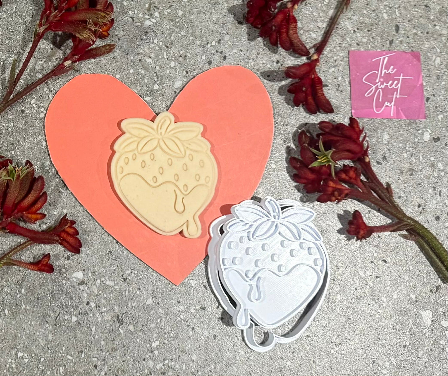 Strawberry with chocolate stamp and cutter